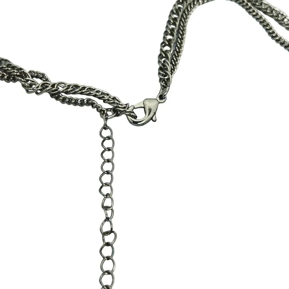 Double Strand Gold Tone Curb Chain Statement Necklace With Purple Tassels (5452) - Picture 8 of 8